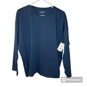Eileen Fisher NWT Sweater Womens Large Blue 3/4 Sleeve USA Blouse Knit Shirt